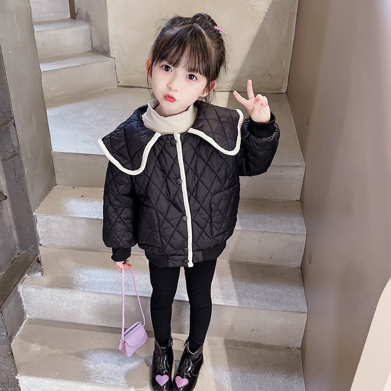Girls 2024 Fall Cotton Padded Jacket Trendy Light Black 