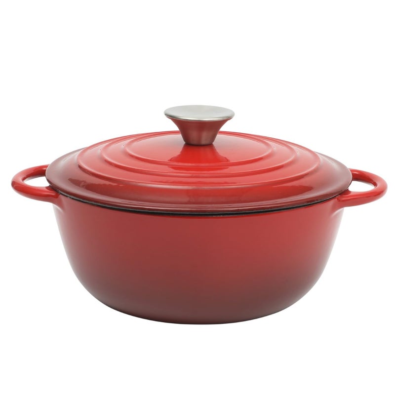 Gibson Home Addlestone 265 Quart Round Enamel Cast Iron Dutch Oven Pot With Lid  Dual Handles  Red