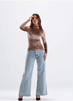 high neck shoulder cut top