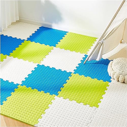 SIGNATRON 20mm Thick Exercise Mat Tiles, Gym Floor Mat Rubber, Interlocking Foam for Gymnastics, Exercise, Play Areas, Home Gyms, Dance Studios, Yoga (Blue - Green - White, 6Pcs) - Image 1