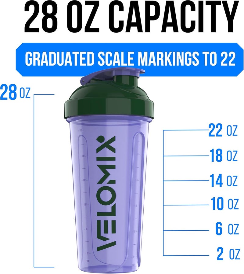 VELOMIX -2 Pack- 28 oz Protein Shaker Bottles for Protein Mixes - 2x Wire Whisk | Leak Proof Shaker Cups for Protein Shakes | Protein Shaker Bottle Pack (Green/Purple) - Image 4
