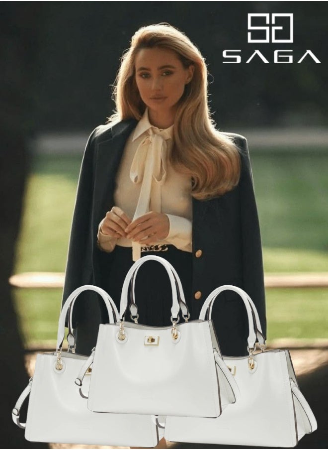 SAGA 3 pieces luxurious bag in soft white and elegance that touches the shoulder with a width of 32.5 cm and a creamy white color  - Image 1