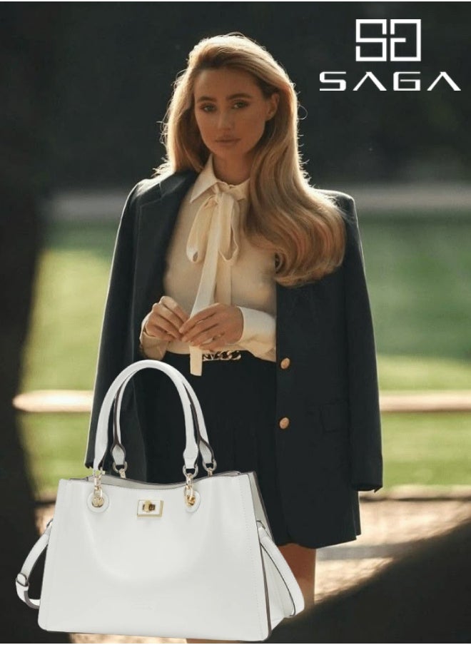SAGA 3 pieces luxurious bag in soft white and elegance that touches the shoulder with a width of 32.5 cm and a creamy white color  - Image 2