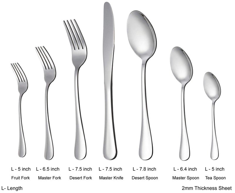 Olrada Food Grade 2mm 24 Piece Stainless Steel Cutlery Set, (Contains: 6 Master Spoons, 6 TeaSpoons, 6 Master Fork, 6 Fruit Fork), Silver - Image 3