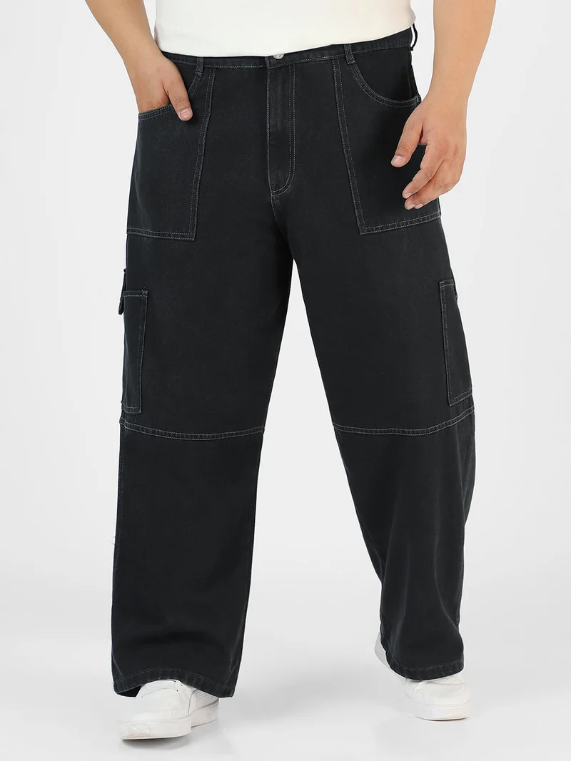 Urbano Plus Men's Dark Grey Loose Baggy Fit Washed Cargo Jeans with 6 Pockets Non-Stretchable