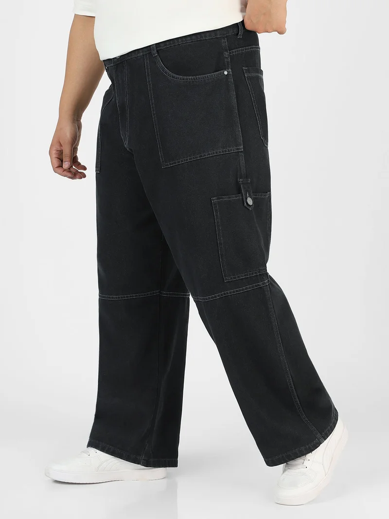 Urbano Fashion  Urbano Plus Men's Dark Grey Loose Baggy Fit Washed Cargo Jeans with 6 Pockets Non-Stretchable  | Best Price UAE