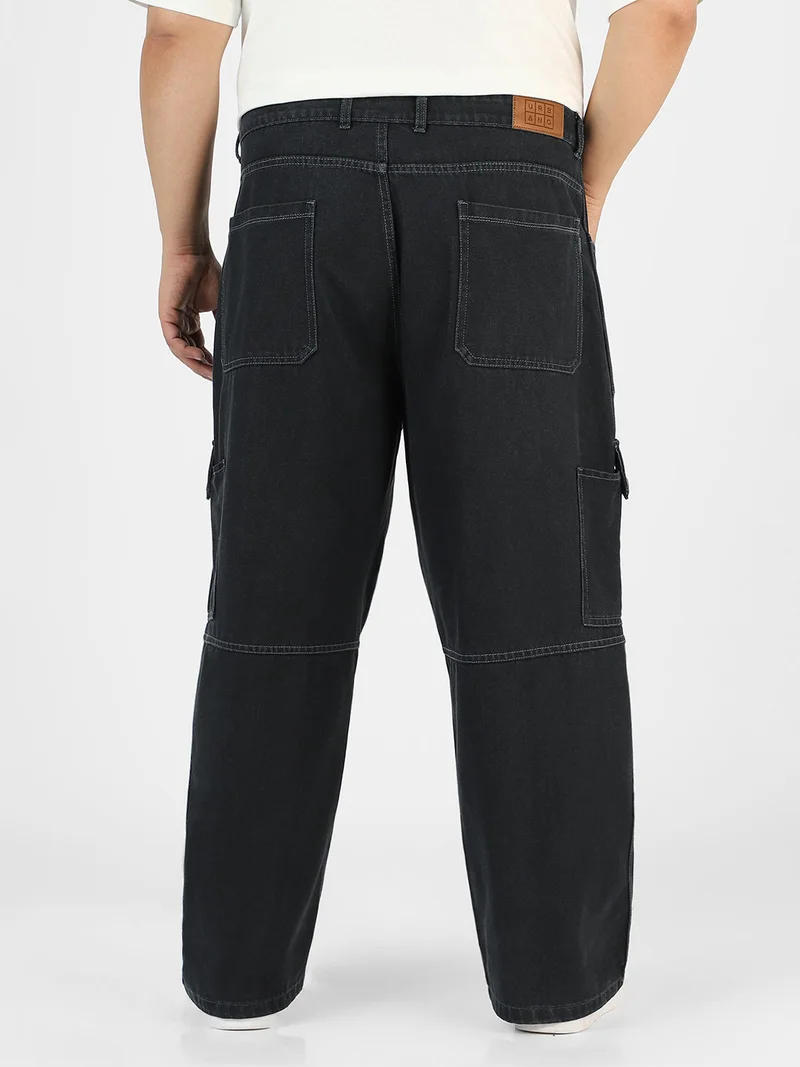 Urbano Fashion  Urbano Plus Men's Dark Grey Loose Baggy Fit Washed Cargo Jeans with 6 Pockets Non-Stretchable  | Best Price UAE