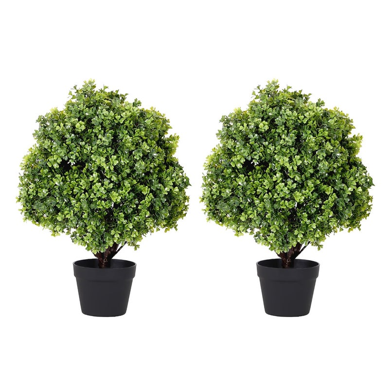 THE BLOOM TIMES 2ft Faux Boxwood Plants Outdoor Set of 2 Topiary Balls Artificial Outside Trees 24 UV Resistant Fake Greenery Bushes  Shrubs for Front Porch Planter