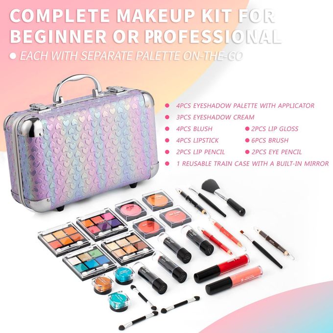 Hot Sugar All In One Makeup Set for Teenager Girls 10-12 Full Makeup Kit for Beginners Includes Eye Shadow Palette Blush Lip Gloss Lipstick Eye Pencil Brush Mirror (Purple Heart) - Image 3