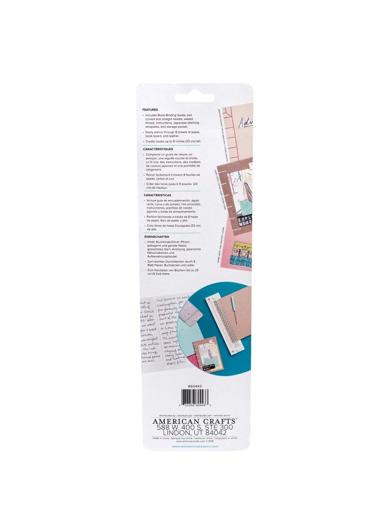 We R Memory Keepers We R Memory Keepers, Journal Book Binding Punch Guide Set, Includes Guide, Awl, Curved and Straight Needle, Waxed Thread, Japanese Stitching Template and Storage, for Japanese and Copic Bound Books  - Image 3