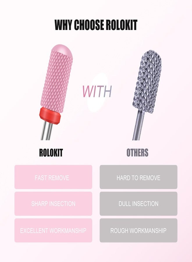 Rolokit 5PCS Ceramic Nail Drill Bits Set, Professional 3/32 Inch Electric Cuticle Drill Bits Nail Tech for Acrylic Gel Nails Polishing Manicure Pedicure, Efile Remover Safety Bit for Home Salon - Image 3