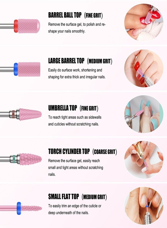 Rolokit 5PCS Ceramic Nail Drill Bits Set, Professional 3/32 Inch Electric Cuticle Drill Bits Nail Tech for Acrylic Gel Nails Polishing Manicure Pedicure, Efile Remover Safety Bit for Home Salon - Image 4