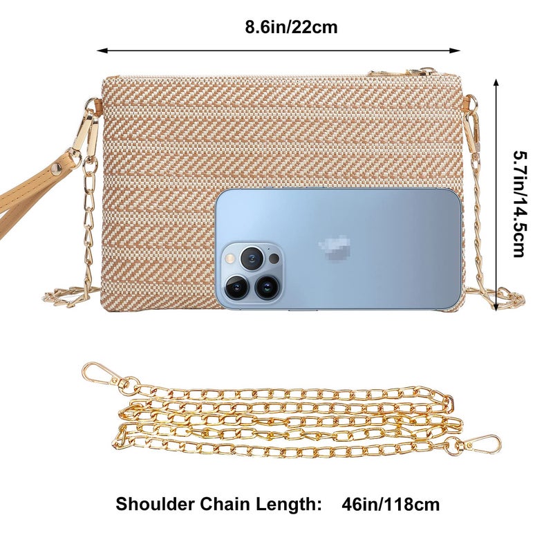 Beurlike Straw Clutch Purses for Women Beach Wristlet Wallet Small Cross body bag for Girls(LightBrown) - Image 2