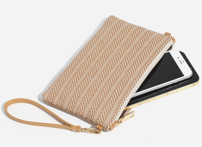 Beurlike Straw Clutch Purses for Women Beach Wristlet Wallet Small Cross body bag for Girls(LightBrown) - Image 4