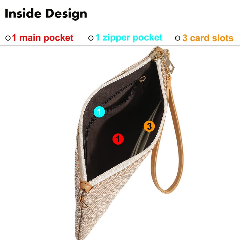 Beurlike Straw Clutch Purses for Women Beach Wristlet Wallet Small Cross body bag for Girls(LightBrown) - Image 3