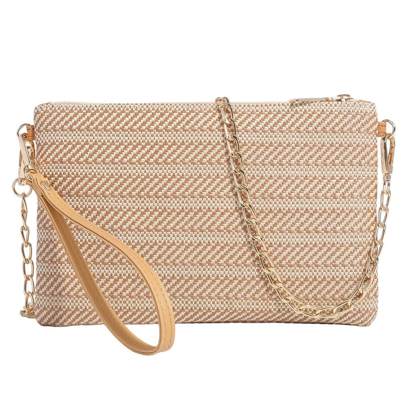 Beurlike Straw Clutch Purses for Women Beach Wristlet Wallet Small Cross body bag for Girls(LightBrown) - Image 1