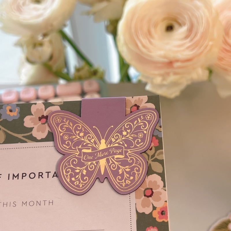 Purple Butterfly Vintage Gold Foil Magnetic Bookmark Cute Reading Accessory - Image 1