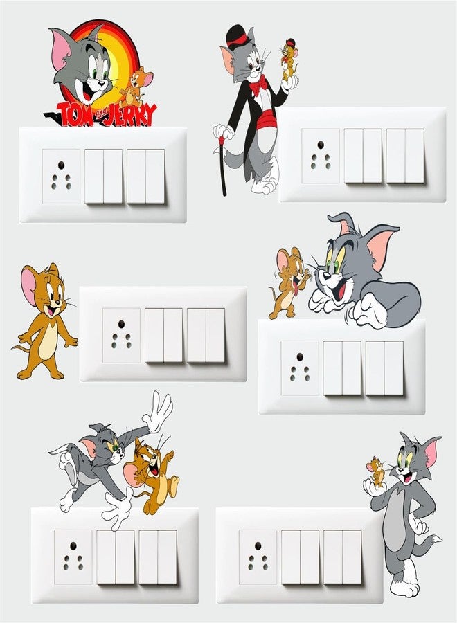 WallDaddy Switch Board Stickers for Home Decoration Set of 6 Stickers for Walls of Home Tom & Jerry Wall Stickers for Home | PVC Vinyl Stickers Switch Panel Stickers for Wall | Cartoon Wall Stickers - Image 1