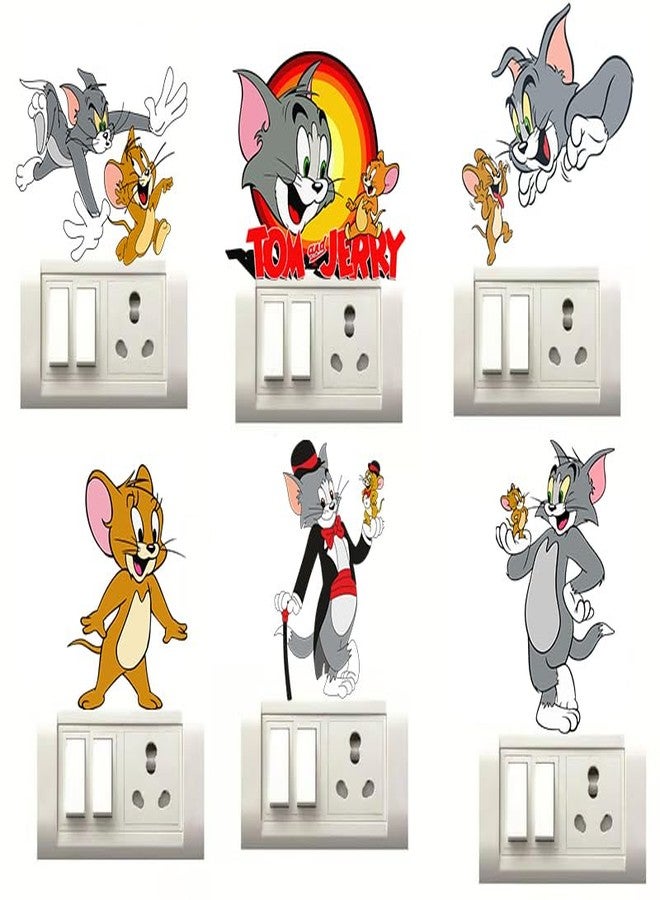 WallDaddy Switch Board Stickers for Home Decoration Set of 6 Stickers for Walls of Home Tom & Jerry Wall Stickers for Home | PVC Vinyl Stickers Switch Panel Stickers for Wall | Cartoon Wall Stickers - Image 5