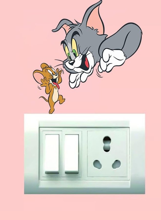 WallDaddy Switch Board Stickers for Home Decoration Set of 6 Stickers for Walls of Home Tom & Jerry Wall Stickers for Home | PVC Vinyl Stickers Switch Panel Stickers for Wall | Cartoon Wall Stickers - Image 3