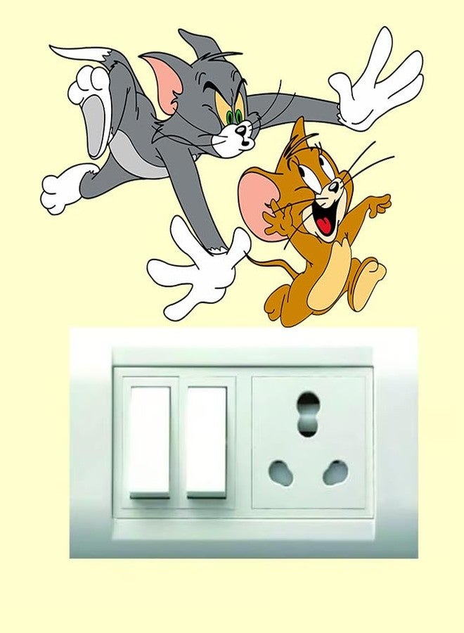 WallDaddy Switch Board Stickers for Home Decoration Set of 6 Stickers for Walls of Home Tom & Jerry Wall Stickers for Home | PVC Vinyl Stickers Switch Panel Stickers for Wall | Cartoon Wall Stickers - Image 2