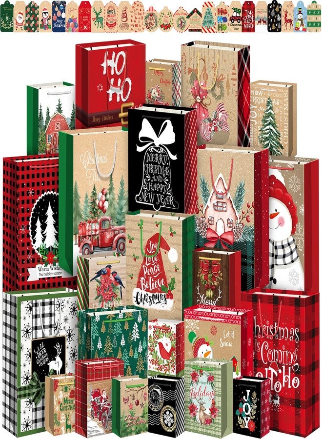 WLUSEAXI 24 Pack Christmas Gift Bags Assorted Sizes with 24 Gift Tags,Christmas Paper Bags Bulk with Handle,6 Jumbo 6 Large 6 Medium 6 Small for Holiday Presents, Xmas Party Favors - Image 1