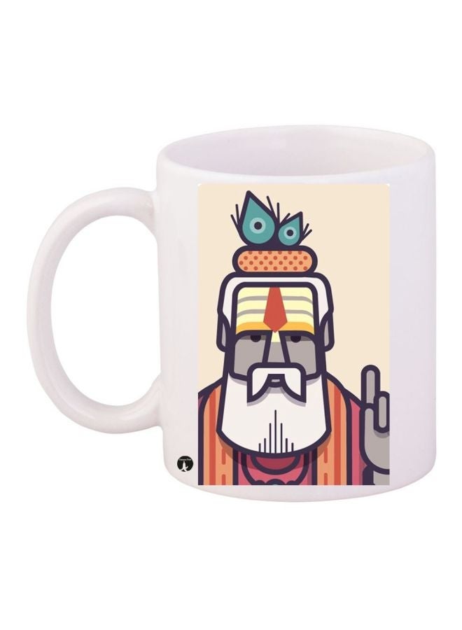 RYN Cartoon Printed Coffee Mug White/Beige/Brown 11ounce