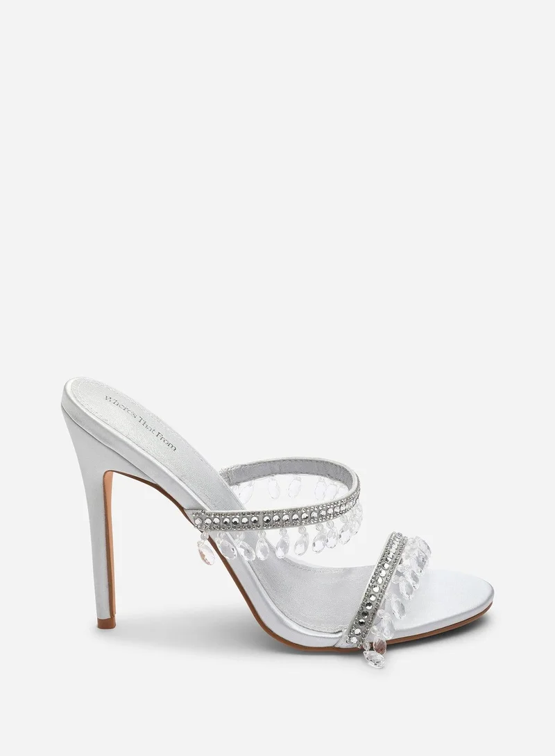 Where's That From Crispine Beaded High Heel Mule Sandals