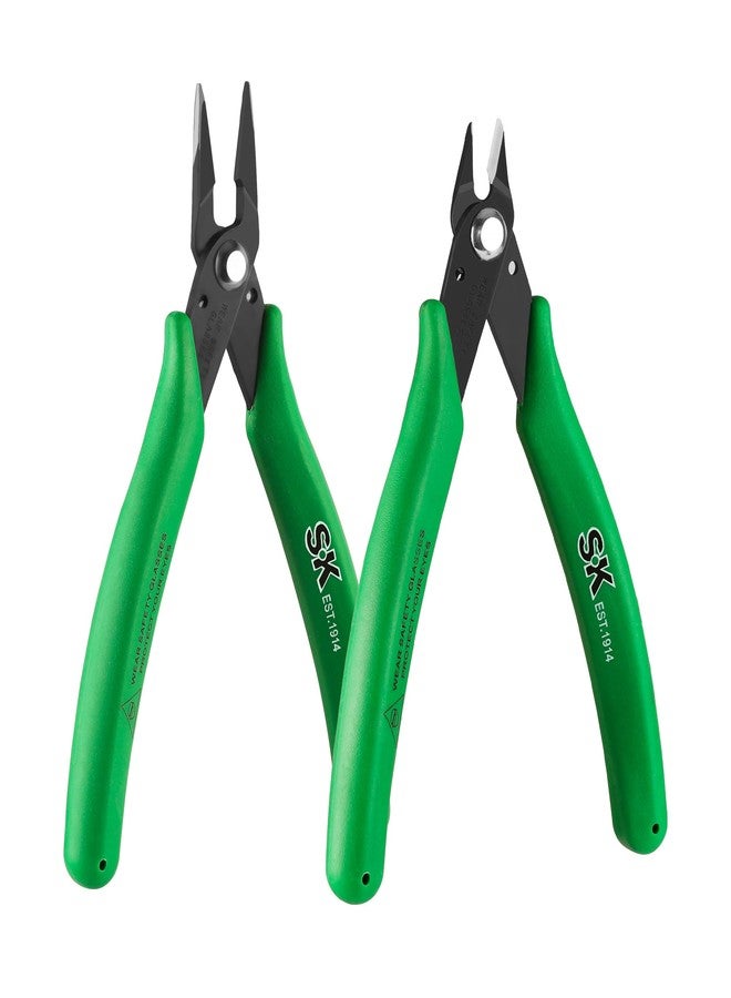 اس كي كي طقم كماشة مقص وقاطع من قطعتين من SK، كماشة مقص صغيرة مسطحة مقاس 5 بوصات وكماشة صغيرة ذات أنف إبرة مقاس 5.5 بوصة، مع مقابض آمنة - Image 1