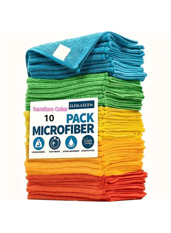 Random Color 10pcs Microfiber Cleaning Cloth Multipurpose Towel Absorbent for Home Kitchen - Image 1