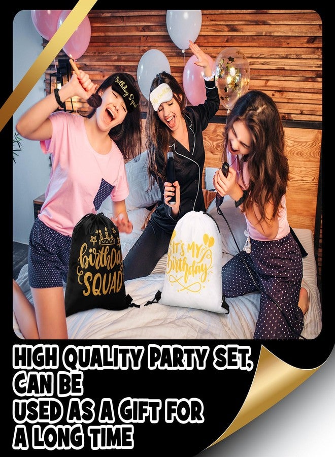Bunnycool 18 Pcs Birthday Squad Party Favors with 6 Squad Drawstring Bag 6 Satin Eye Mask Satin 6 Hair Scrunchies Spa Birthday Party Favor for Queen Women 20th 30th 40th 50th 60th Decoration(Black) - Image 4