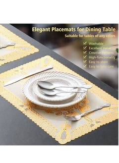 SYOSI SYOSI Placemats Kitchen Table Mat for Dining Table Non-Slip Washable Heat Resistant Plate Mat Rectangle Gold Bloom Kitchen Table Mats Placemats for Kitchen Wedding Restaurant TableSet of 6  - Image 2