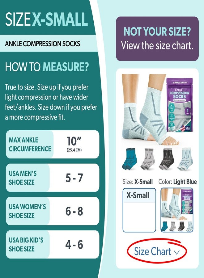 BraceAbility Athletic Ankle Compression Socks for Men and Women - Toeless Running Ankle Brace Support Sleeves for Sports, Workouts, Plantar Fasciitis, Achilles Tendonitis, Foot Pain (XS - Light Blue) - Image 2