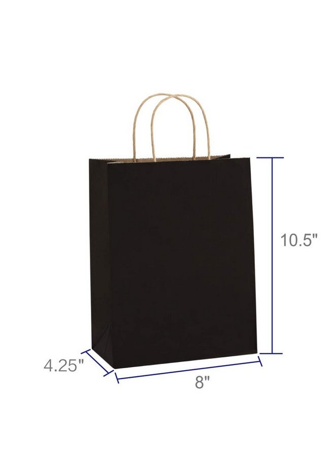 BagDream - Recyclable Kraft Paper Gift Bag 8X4.25X10.5 Inches 100Pcs Black With Handles Bulk Fsc Compliant Multipurpose - Image 1