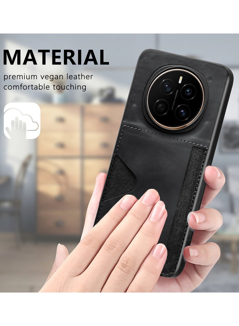 PULOKA Honor Magic7 5G 2024 Card Holder Skin-feel Leather Back Silicone Sides Case Cover - Black - Image 4