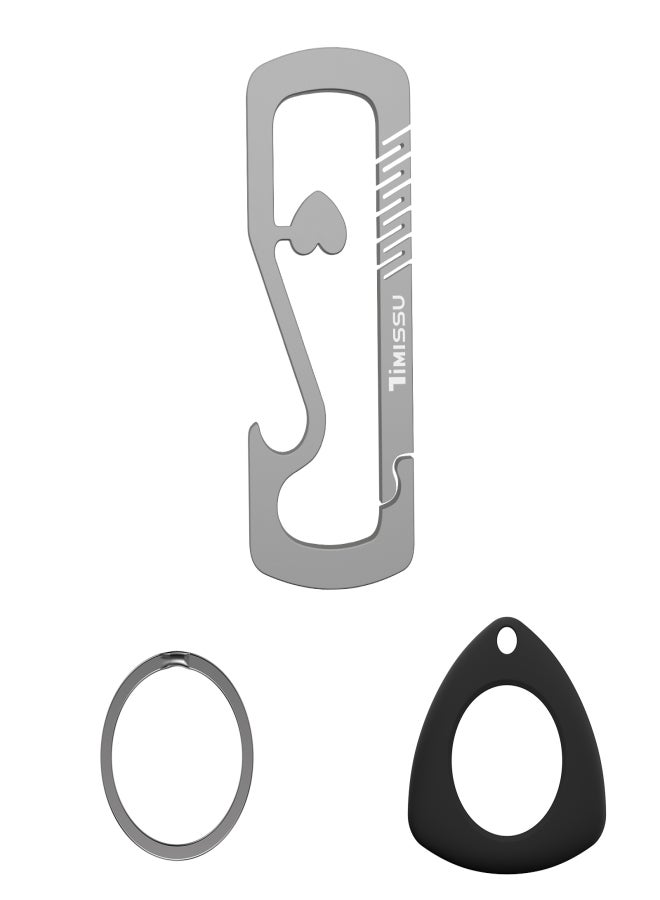 Stainless steel anti-lost keychain carabiner, multifunctional household tool with bottle opener + Air tag protective case - Image 1