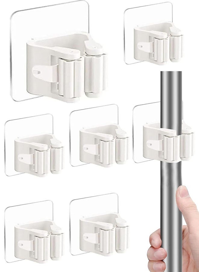 Self Adhesive Mop and Broom Holder, 6 Pcs Wall Mounted Mop and Broom Clip No Drill for Bathroom Kitchen Garden Garage Laundry Room - Image 1