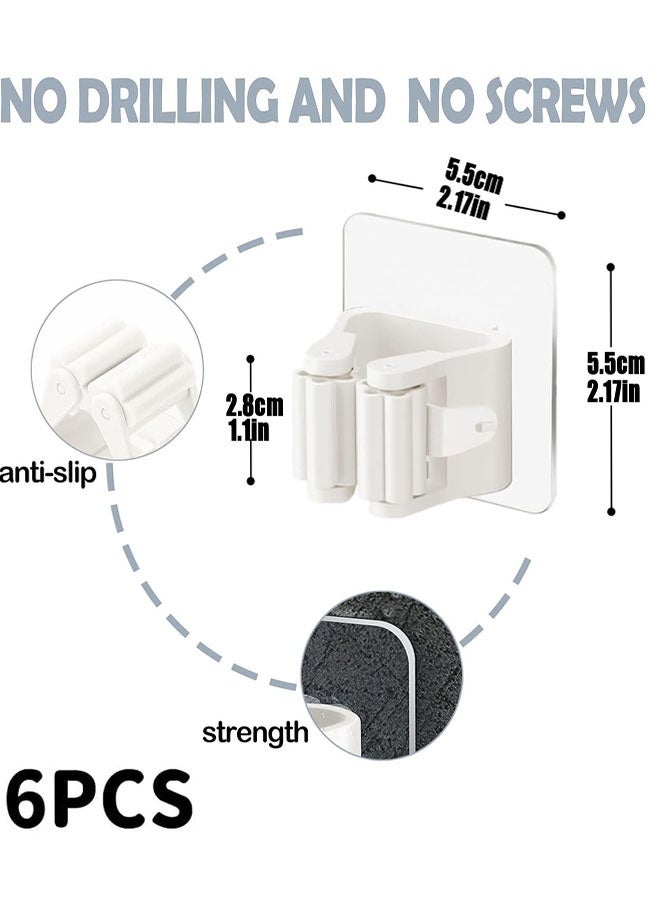 Self Adhesive Mop and Broom Holder, 6 Pcs Wall Mounted Mop and Broom Clip No Drill for Bathroom Kitchen Garden Garage Laundry Room - Image 2