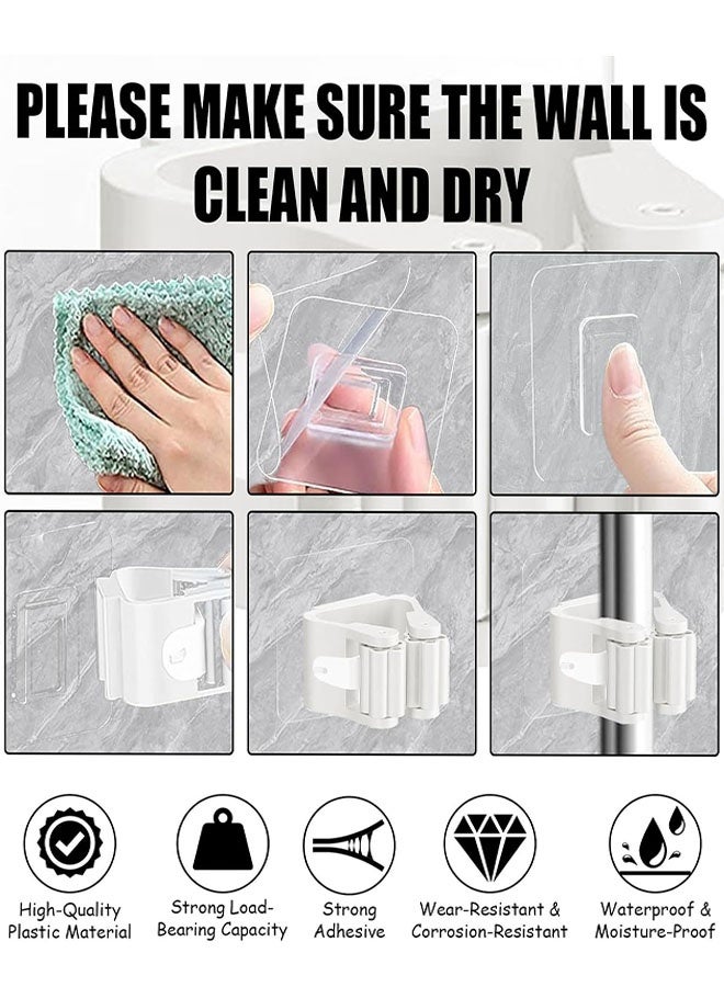 Self Adhesive Mop and Broom Holder, 6 Pcs Wall Mounted Mop and Broom Clip No Drill for Bathroom Kitchen Garden Garage Laundry Room - Image 3