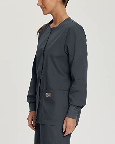 Landau Scrub Zone Relaxed Fit 3-Pocket Snap-Front Scrub Jacket for Women 70227 Graphite - Image 2
