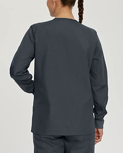 Landau Scrub Zone Relaxed Fit 3-Pocket Snap-Front Scrub Jacket for Women 70227 Graphite - Image 3