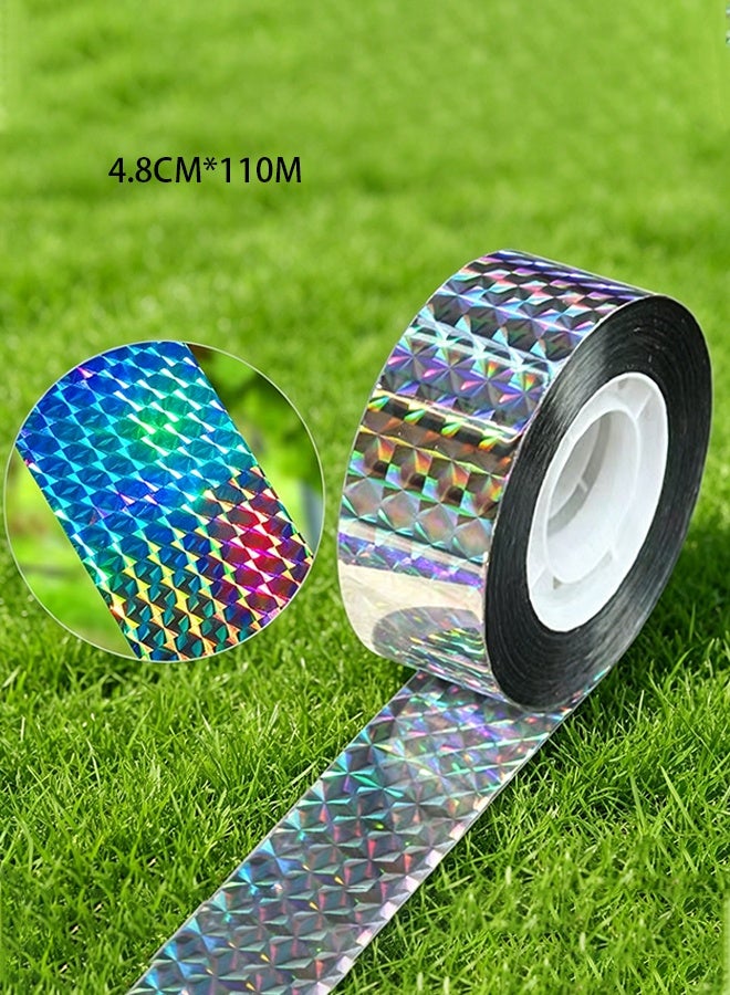 Bird Repellent Scare Tape Ribbon,4.8CM*110M,Eco-friendly Double Sided Reflective Ribbon,Bird Repeller Pest Control Flash Ribbon,Scare Tape Pigeon Duck Woodpecker Geese Away for Outdoor House Garden Patio Orchard - Image 1