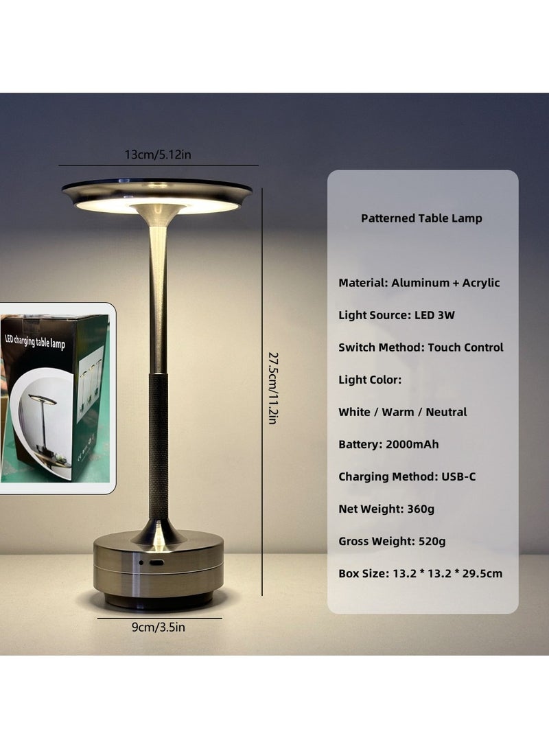 كي واي دي محمول مقبض LED مكتب مصباح -3W USB-C القابلة لإعادة الشحن، 3 الألوان درجات الحرارة التحكم باللمس، الألومنيوم والأكريليك مصباح Minimalist للمكتب/غرفة النوم/السفر، 200 ملي أمبير بطارية الإضاءة الهدايا  - Image 5
