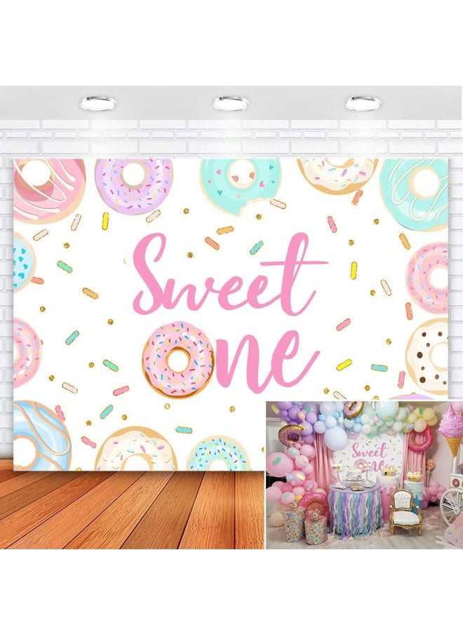MEHOFOND Avezano Donut Sweet One Backdrop Doughnut First Birthday Party Background 7x5ft Sprinkles Confetti Donuts 1st Birthday Photo Booth Banner Cake Table Decorations for Girls  - Image 1