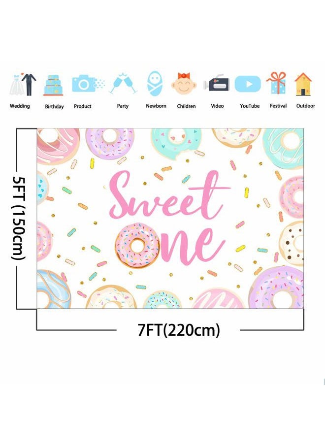 MEHOFOND Avezano Donut Sweet One Backdrop Doughnut First Birthday Party Background 7x5ft Sprinkles Confetti Donuts 1st Birthday Photo Booth Banner Cake Table Decorations for Girls  - Image 3