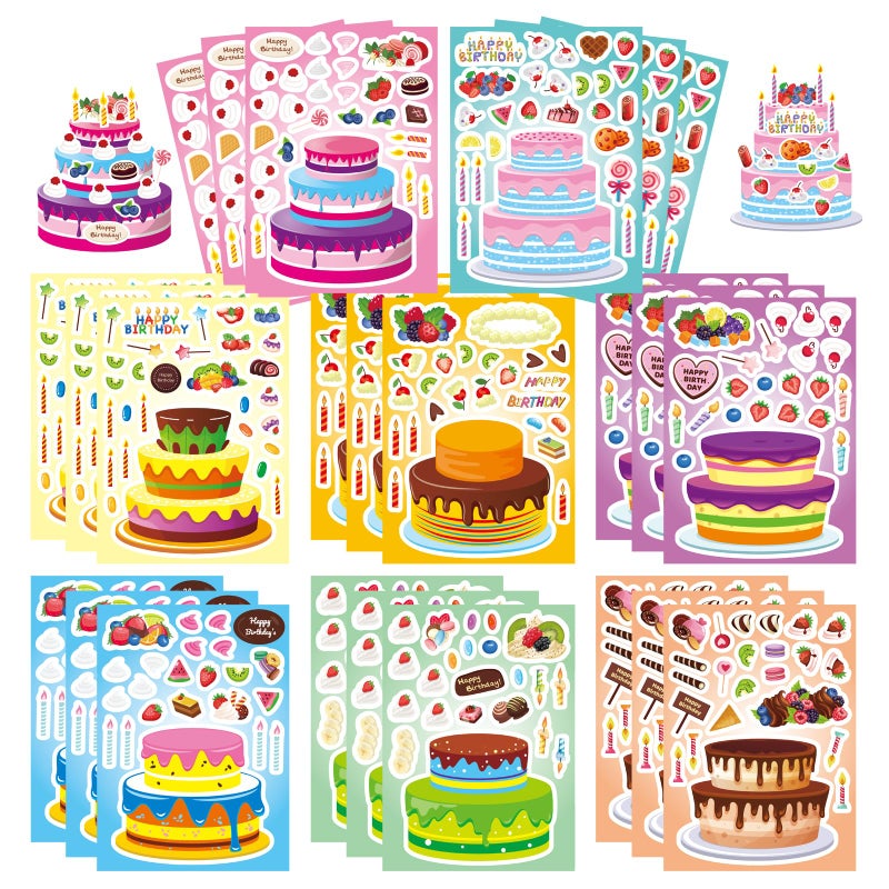 DUJAA 24 Sheets Birthday Stickers MakeaCake Sticker for Kids Birthday Cake Sticker Set Color Cartoon Style Paper Material Indoor Use Kids Party Gift Scrapbook Decor 24 Count - Image 2