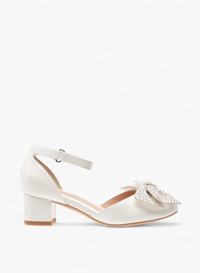 سيليست حذاء بكعب عريض مزين بفيونكة للبنات مع إغلاق بشريط لاصق - Image 1