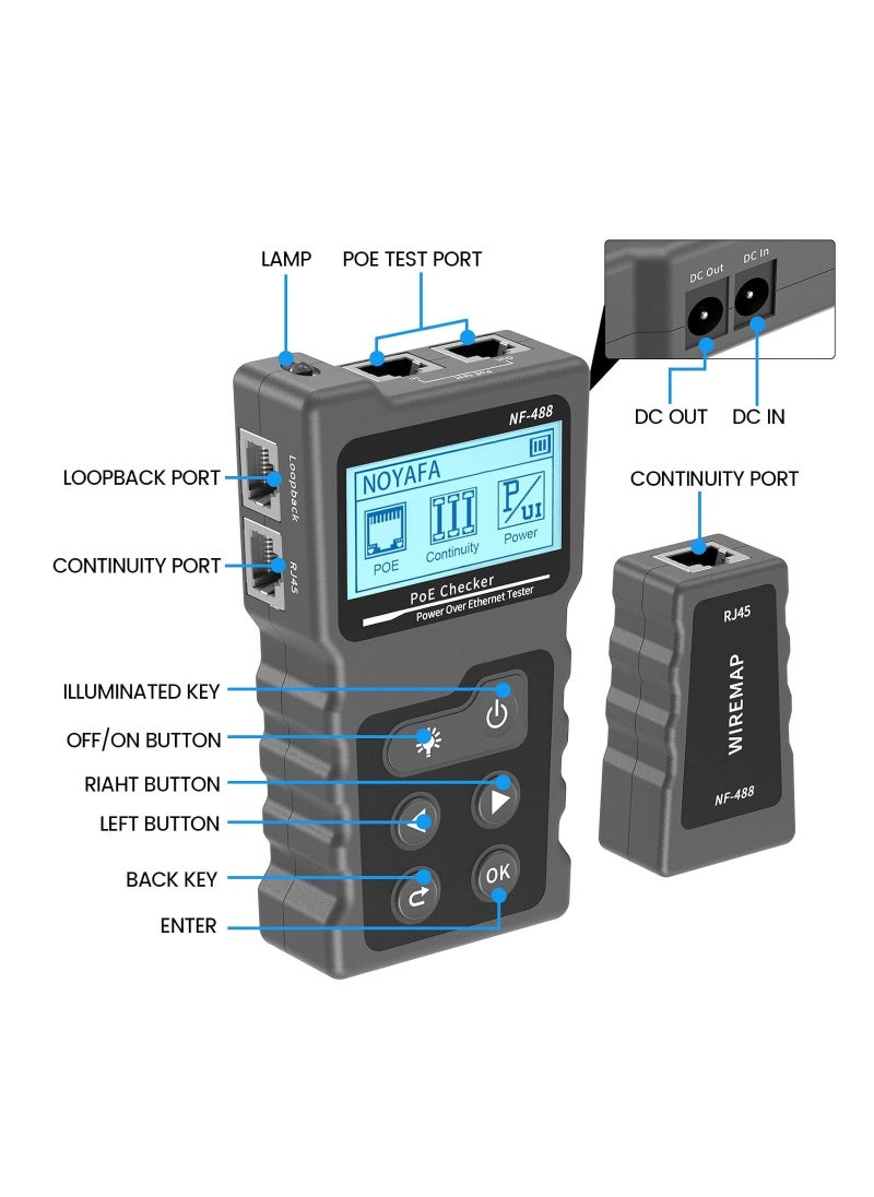 Generic - RJ45 Network Cable Tester, Multifunction Poe Ethernet Cable Tester Kit for CAT5e/CAT6/CAT6a, Network Cable Continuity Tester DC Power & Switch Loop-Back Test Poe Checker, Fault Distance Location - Image 1