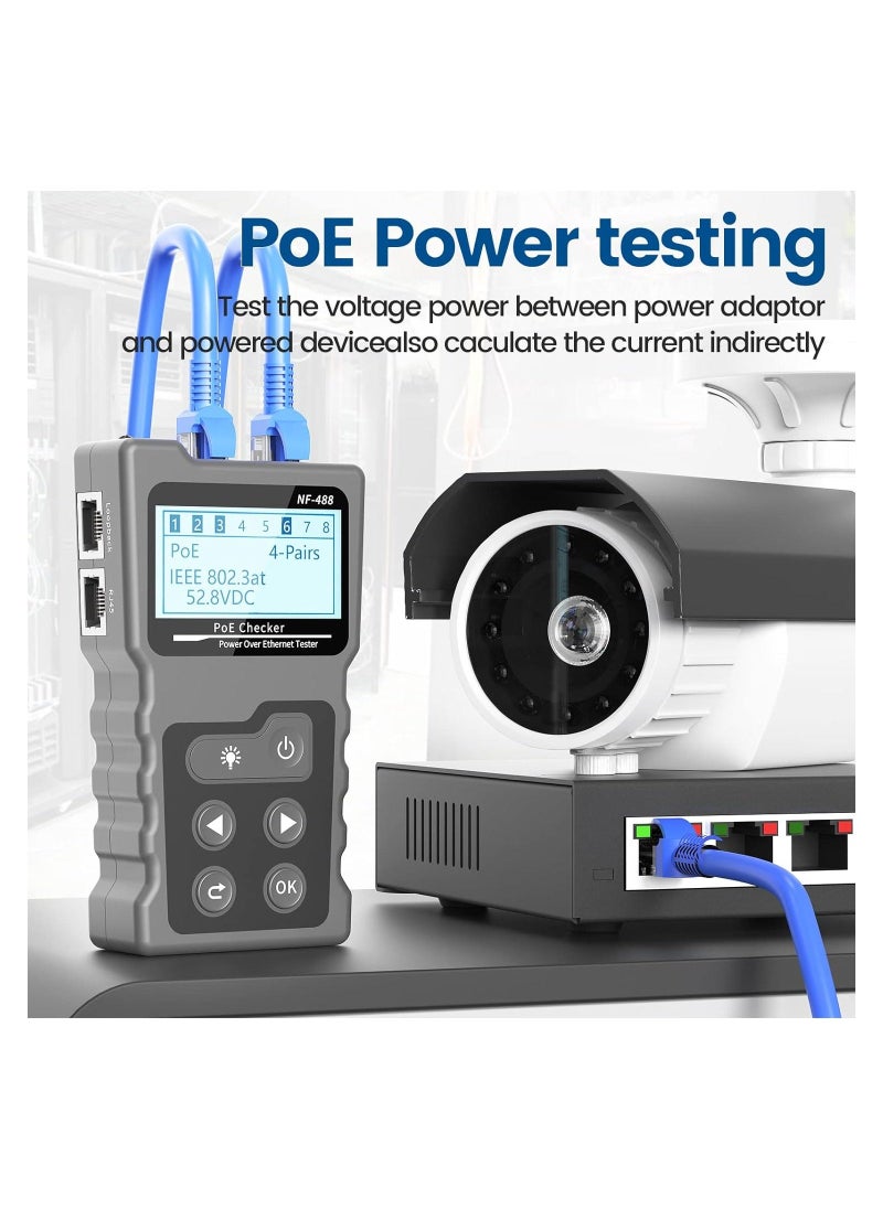 Generic - RJ45 Network Cable Tester, Multifunction Poe Ethernet Cable Tester Kit for CAT5e/CAT6/CAT6a, Network Cable Continuity Tester DC Power & Switch Loop-Back Test Poe Checker, Fault Distance Location - Image 1