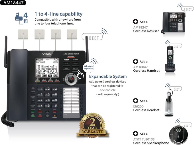 vtech Accessory Handset for AM18447 Small Business System, Black - Image 3